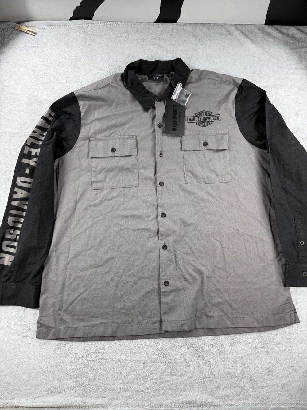 Harley-Davidson Mens 2XL Dark Grey Black Button Up Shirt Spellout Biker BNWT